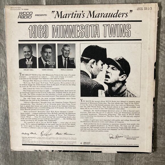 Vintage Minnesota Twins "Martin's Marauders" Vinyl Record Album LP 1969 - Picture 2 of 4